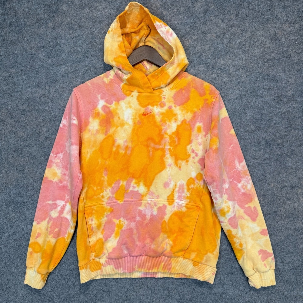 Nike Center Swoosh Tie‎ Dye Hoodie Sweatshirt Womens XL Acid Wash Pink Orange